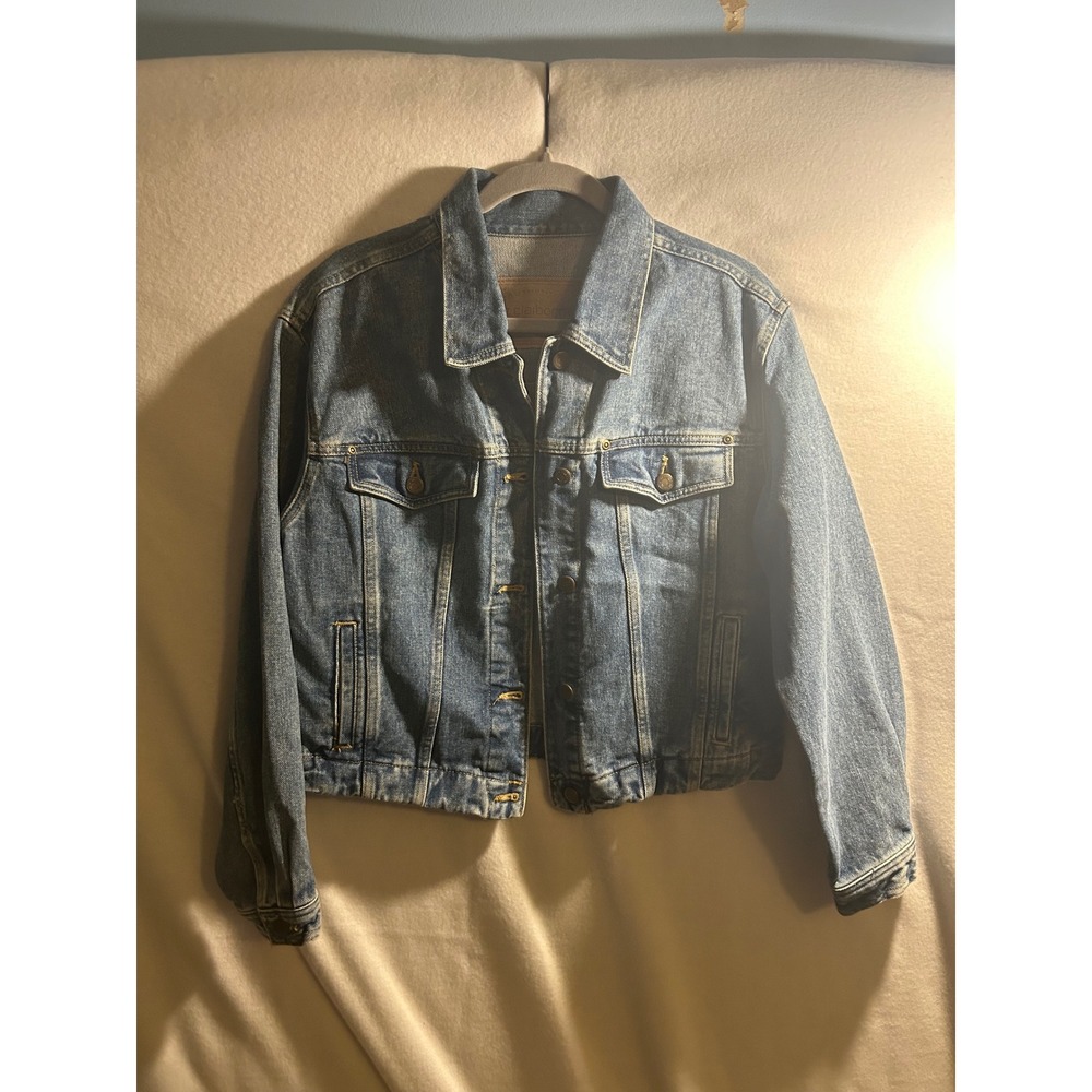 Liz Claiborne Womens Medium Wash Denim Jacket Blue Cotton Button Up Size M